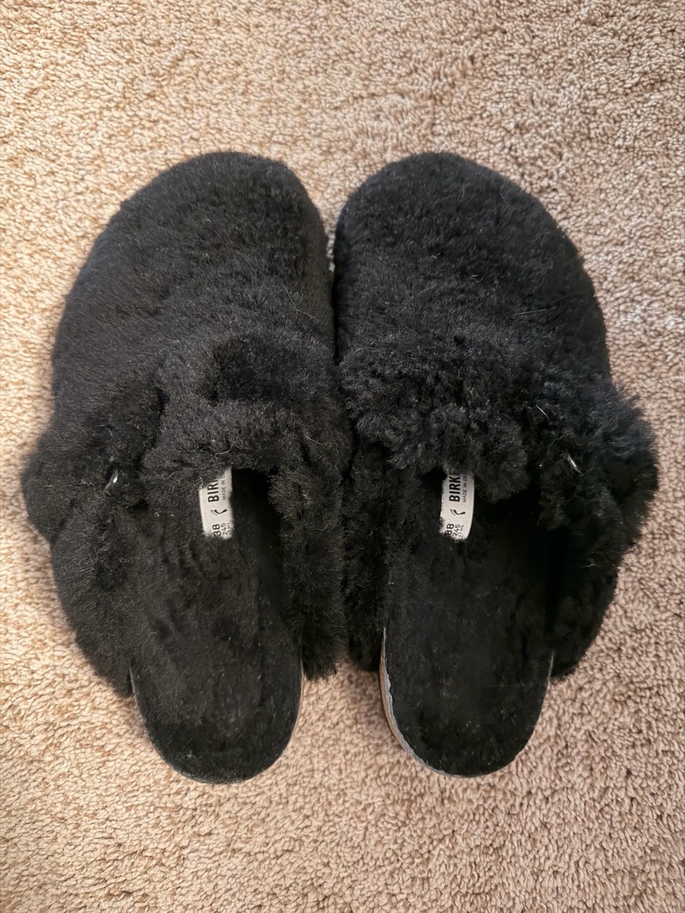 Birkenstock women Black Fuzzy Slip-Ons
